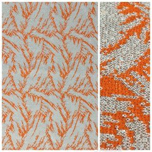 Vintage Fabric Material Remnant Orange Feathering with Silver Lurex, Retro Craft